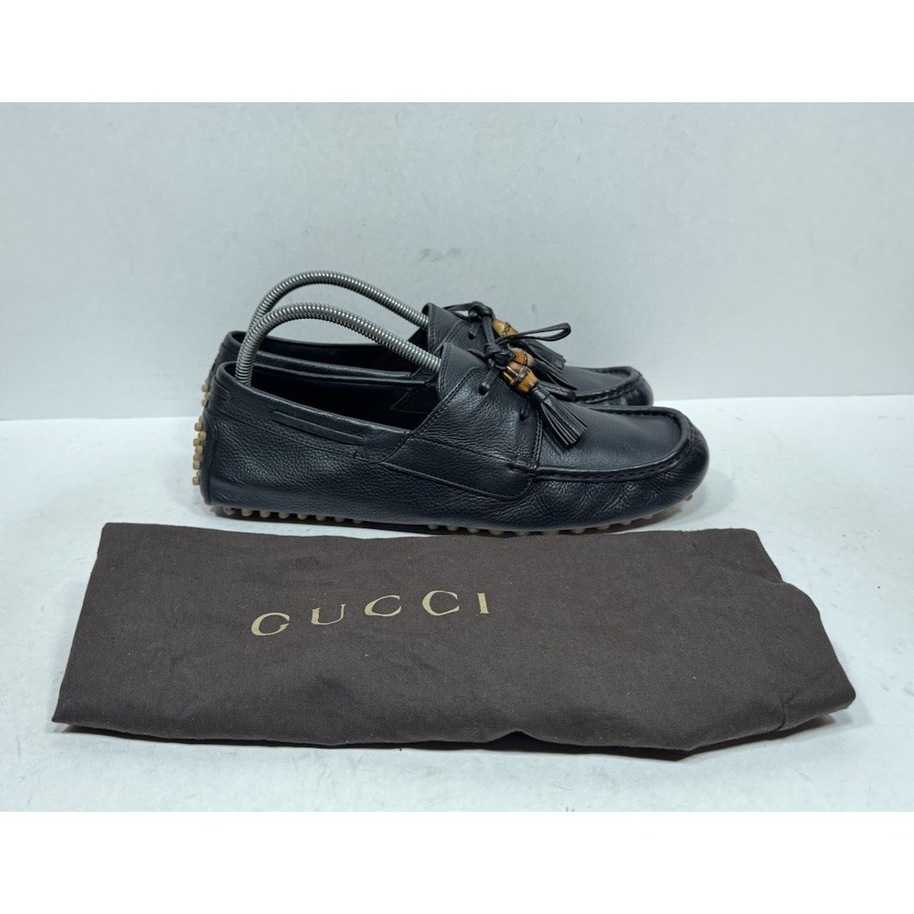 Gucci Bamboo Tassel Loafer Black Leather Driver Men's Size 9 US / 8 UK G Shoes